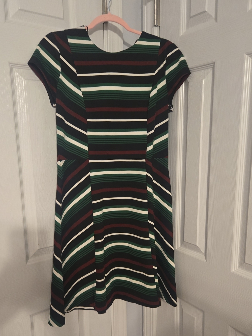 MICHAEL Michael Kors Green, Black & White Striped Midi Dress